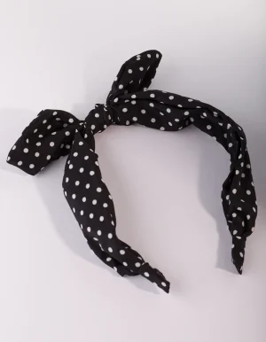 Black Hair Band With Brown Dots